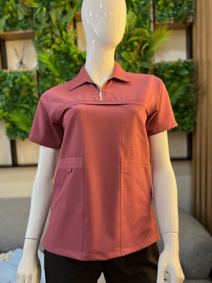 520 Efnan Serisi  Gül Kurusu Likralı Viscon Tek Üst