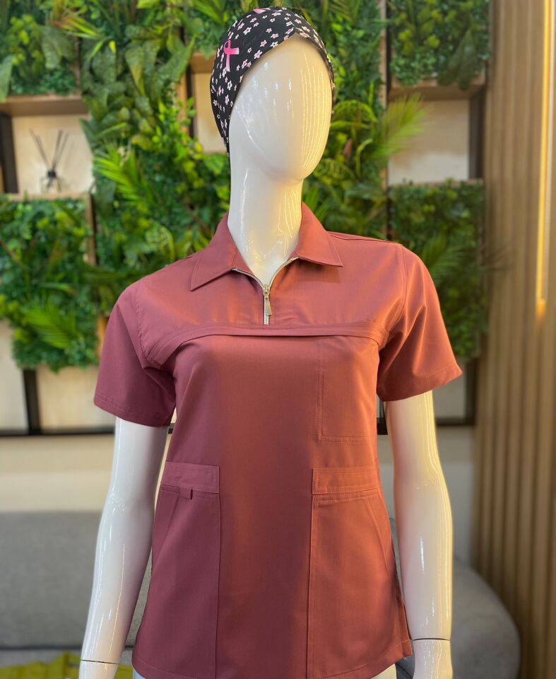 520 Efnan Serisi  Gül Kurusu Likralı Viscon Tek Üst