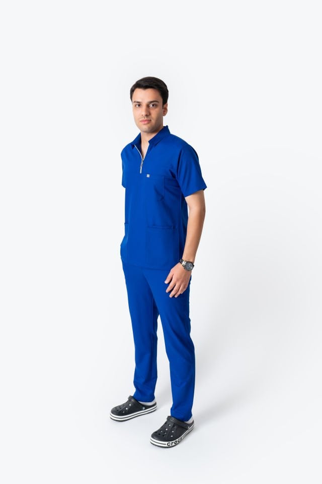 960 Saks Mavisi Polo Yaka Fermuarlı Takım