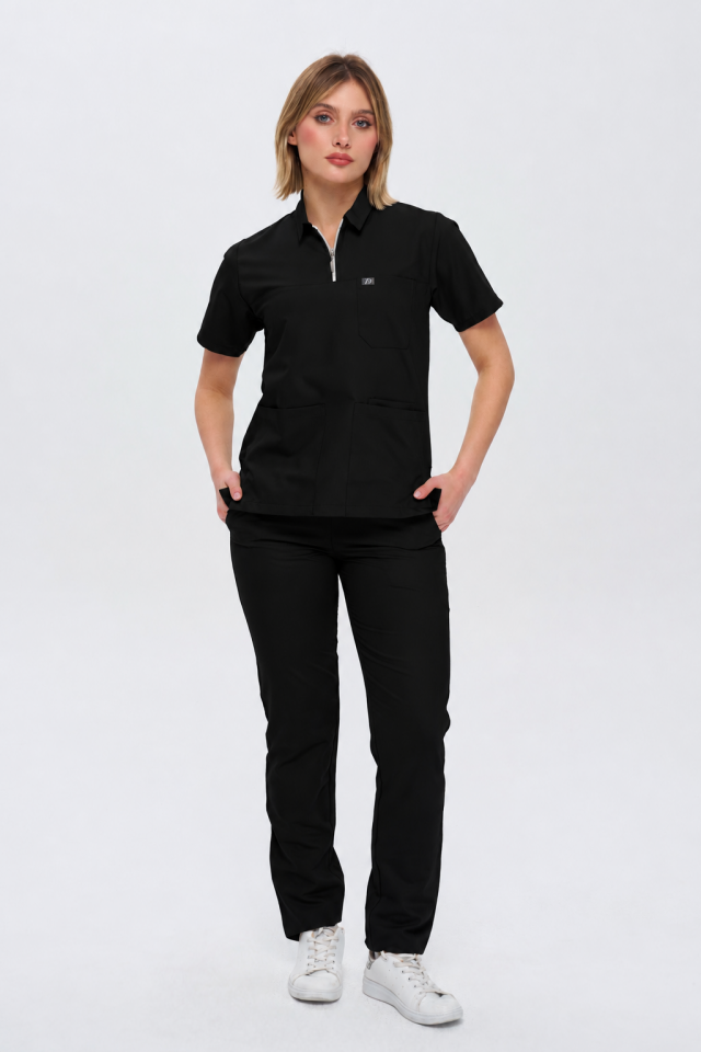 960 Siyah Polo Yaka Fermuarlı Takım