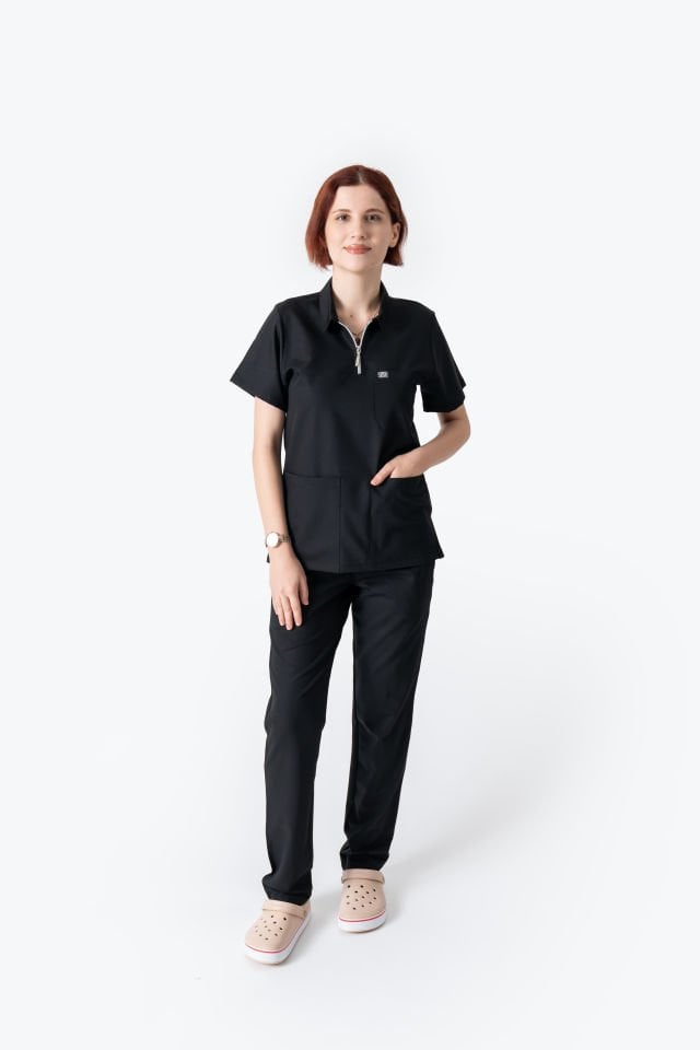 960 Siyah Polo Yaka Fermuarlı Takım