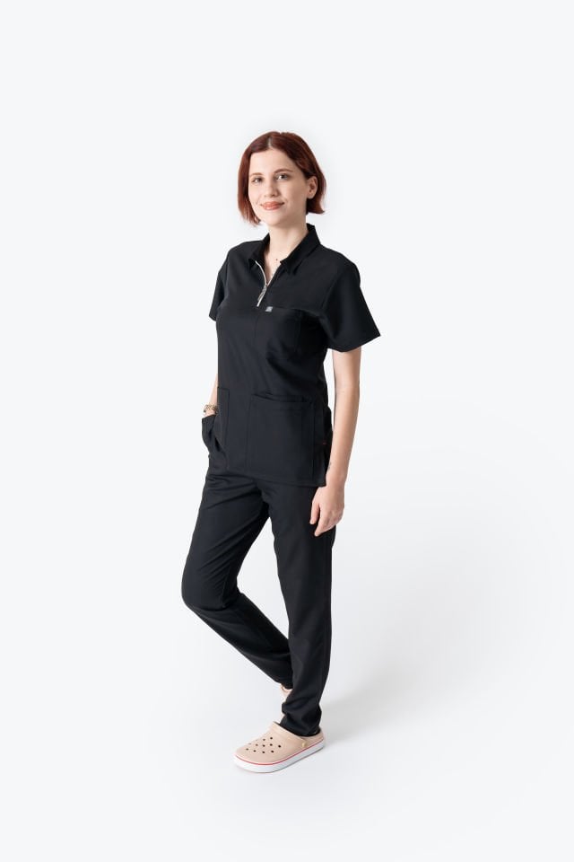 960 Siyah Polo Yaka Fermuarlı Takım