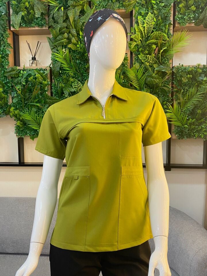 520 Efnan Serisi  Yağ Yeşil Likralı Viscon Tek Üst