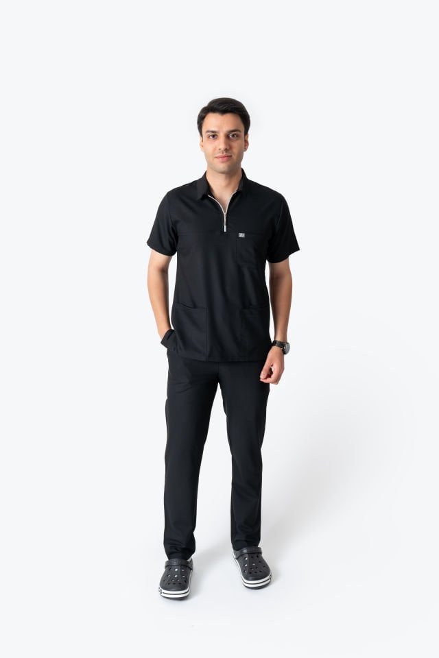 960 Siyah Polo Yaka Fermuarlı Takım