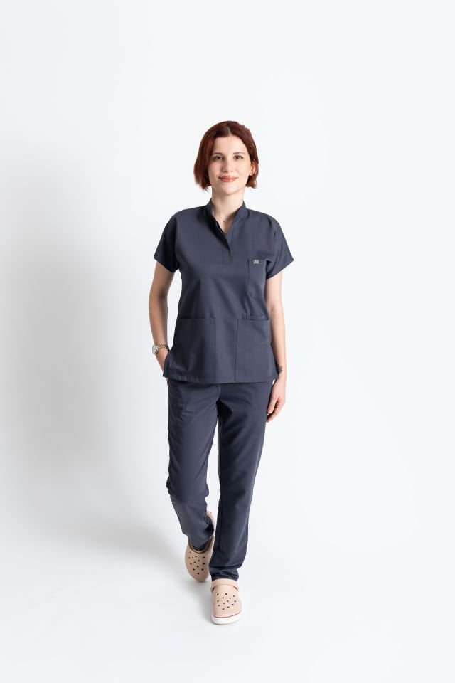 940 Koyu Gri Hakim Yaka Gizli Çıtçıtlı Takım