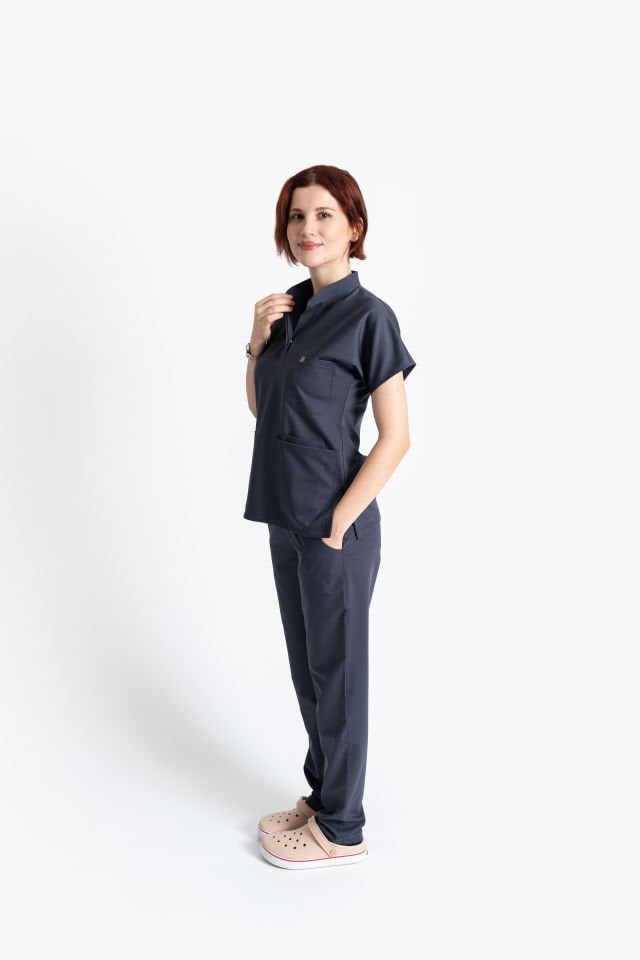 940 Koyu Gri Hakim Yaka Gizli Çıtçıtlı Takım