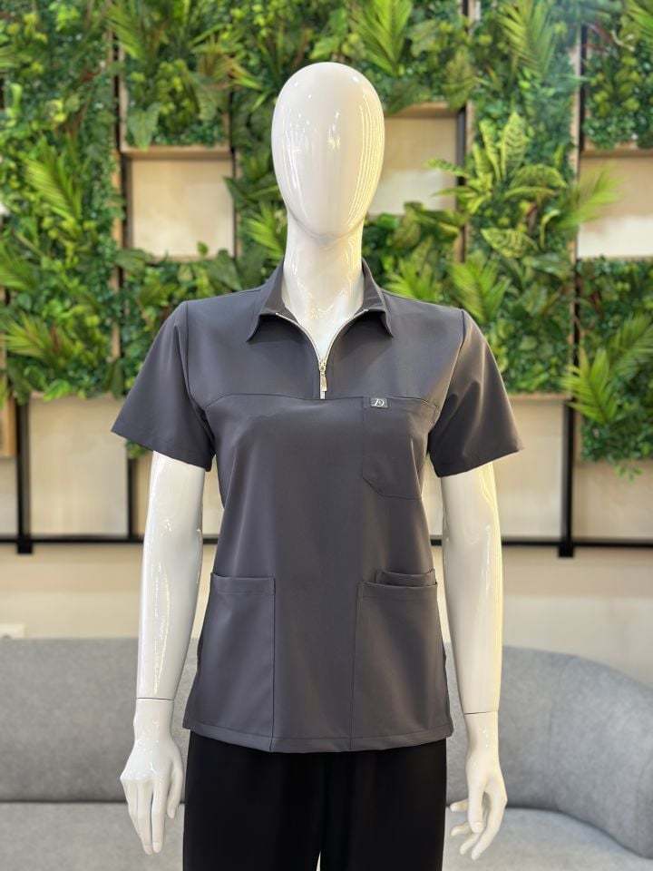 960 Koyu Gri Polo Yaka Fermuarlı Tek Üst