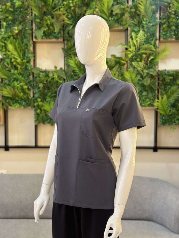 960 Koyu Gri Polo Yaka Fermuarlı Tek Üst