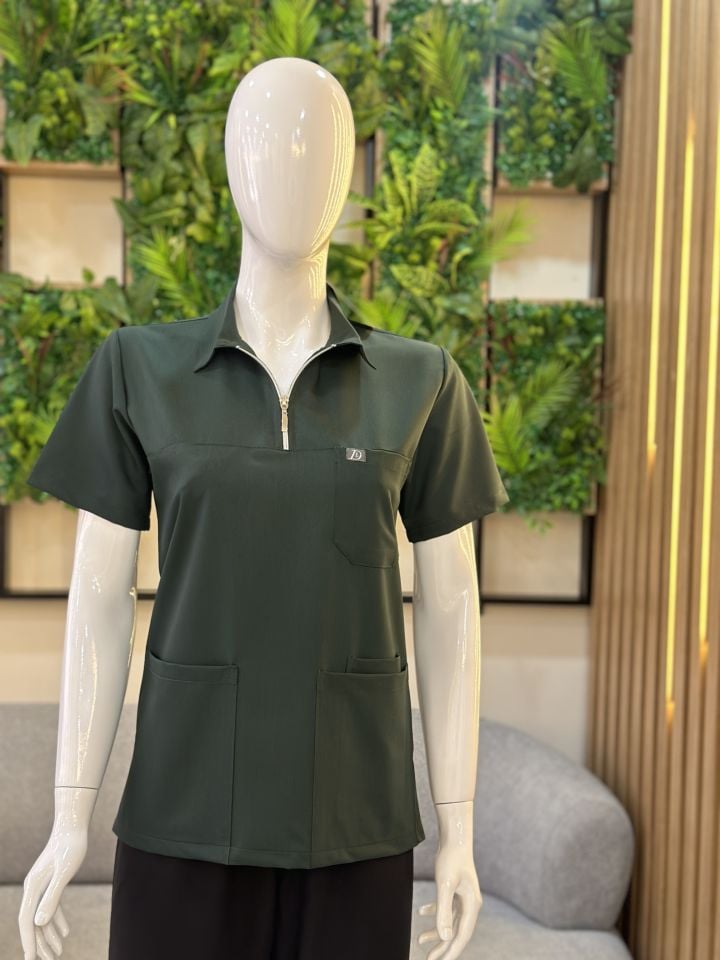 960 Haki Yeşil Polo Yaka Fermurlı Tek Üst