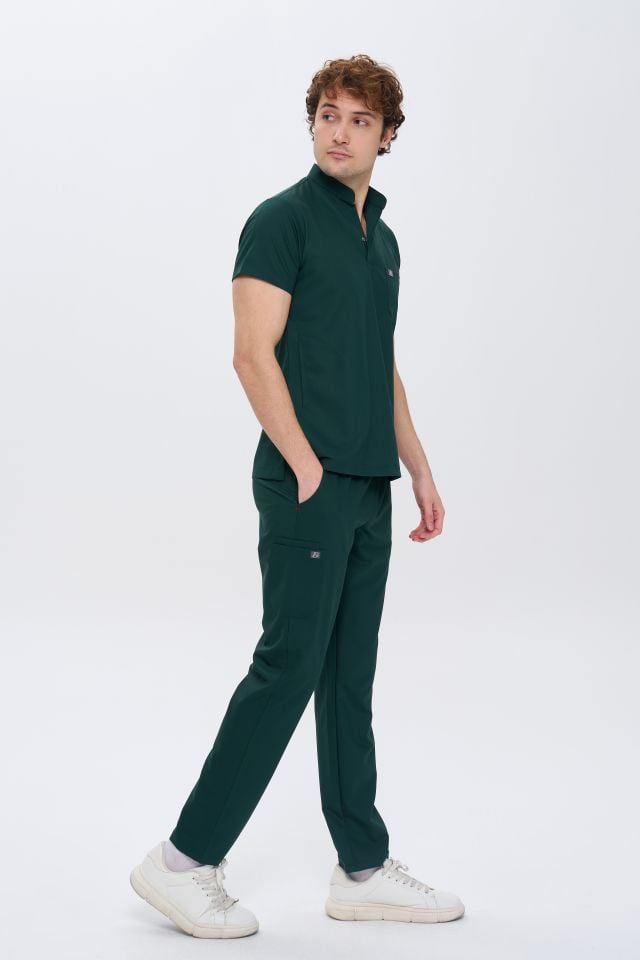 980 Koyu Yeşil Gizli Çıtçıtlı Gizli Cepli Likralı Viscon Takım(Pantolon Kargo Cep)