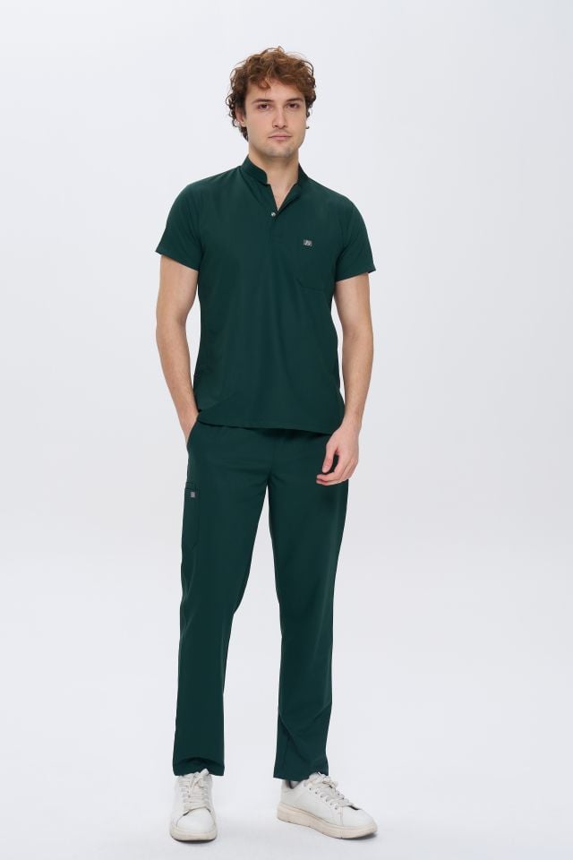 980 Koyu Yeşil Gizli Çıtçıtlı Gizli Cepli Likralı Viscon Takım(Pantolon Kargo Cep)