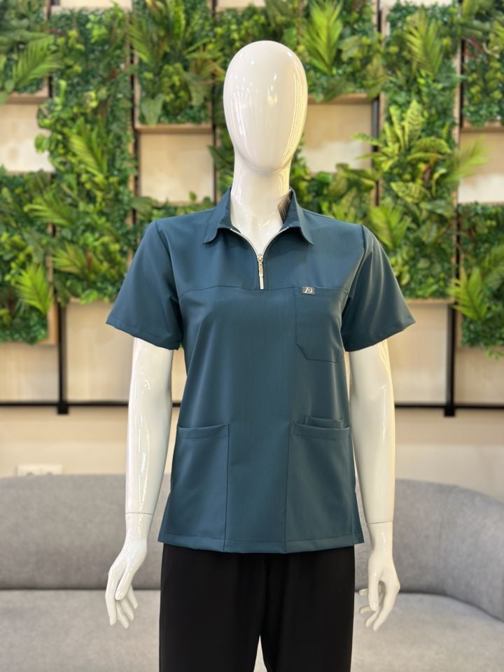 960 Petrol Yeşili Polo Yaka Fermuarlı Tek Üst