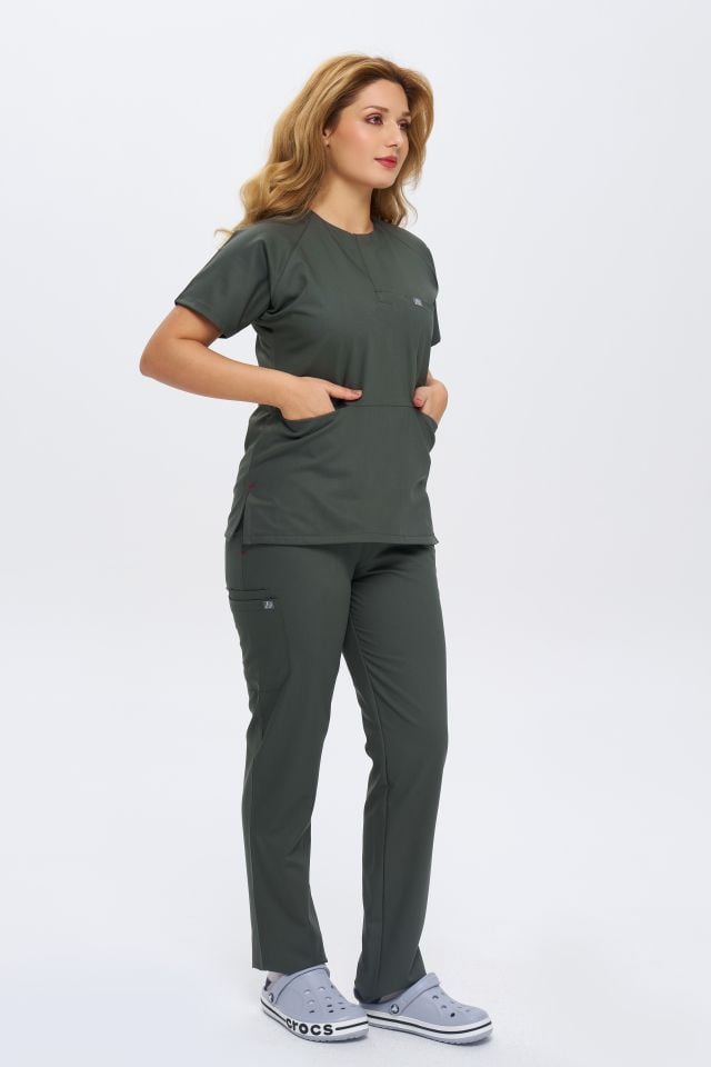 920 Haki Yeşil Bisiklet Yaka Lİkralı Viscon Takım (Pantolon Kargo Cep)