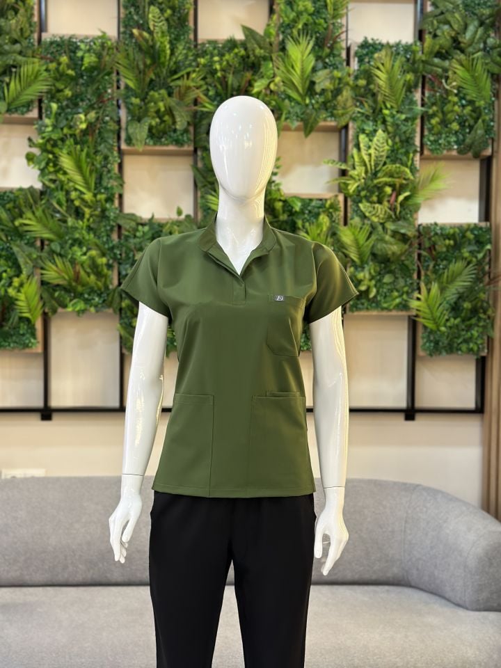 940 Kına Yeşili Hakim Yaka Gizli Çıtçıtlı Tek Üst