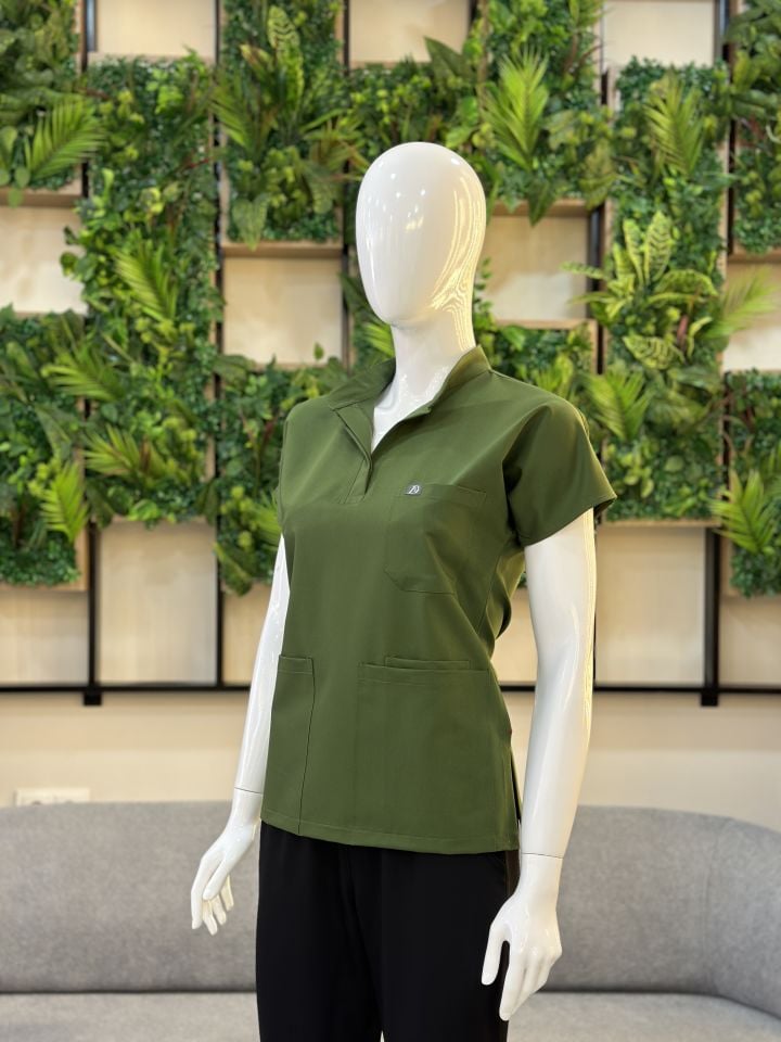 940 Kına Yeşili Hakim Yaka Gizli Çıtçıtlı Tek Üst
