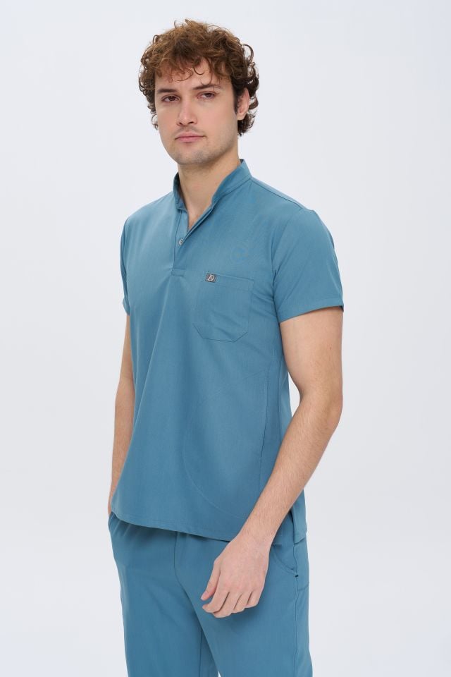 980 Açık Mavi Gizli Çıtçıtlı Gizli Cepli Likralı Viscon Takım(Pantolon Kargo Cep)