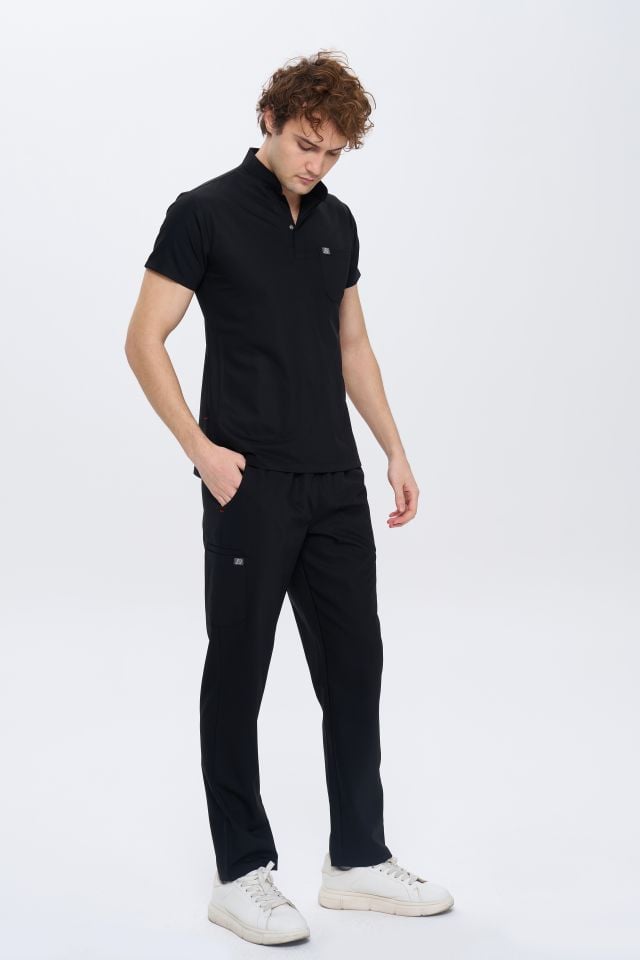 980 Siyah Gizli Çıtçıtlı Gizli Cepli Likralı Viscon Takım(Pantolon Kargo Cep)