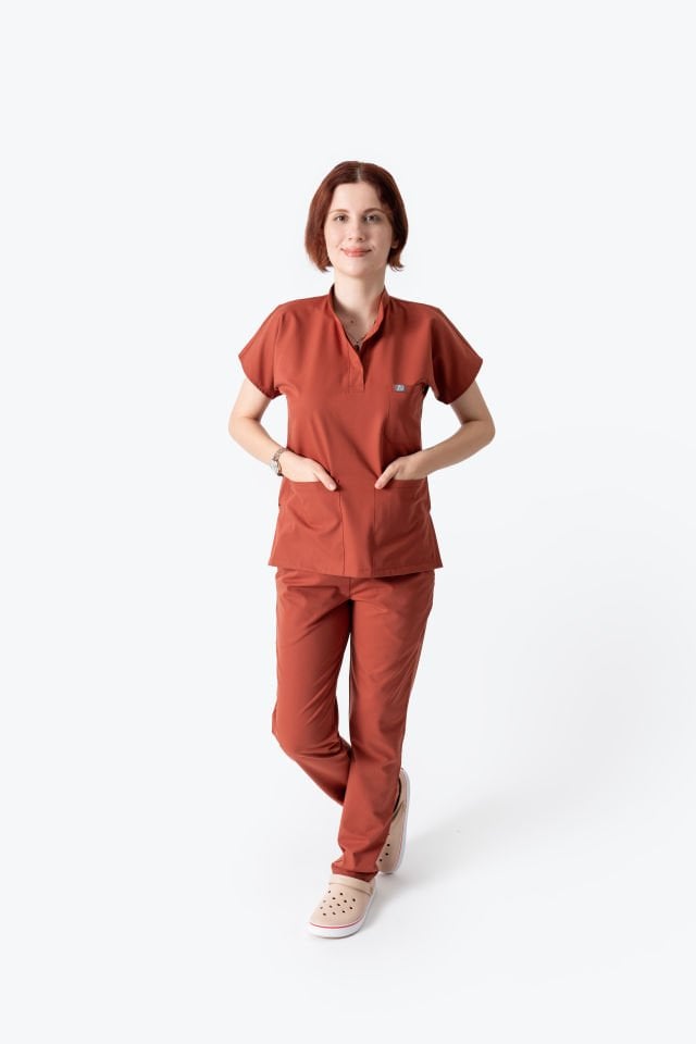 940 Kiremit Rengi Hakim Yaka Gizli Çıtçıtlı Takım