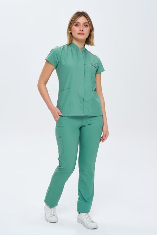 930 Küf Yeşil Gizli Çıtçıtlı Likralı Viscon Takım(Pantolon Kargo Cep)