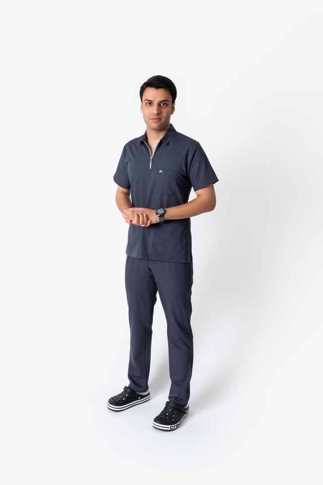 960 Koyu Gri Polo Yaka Fermuarlı Takım