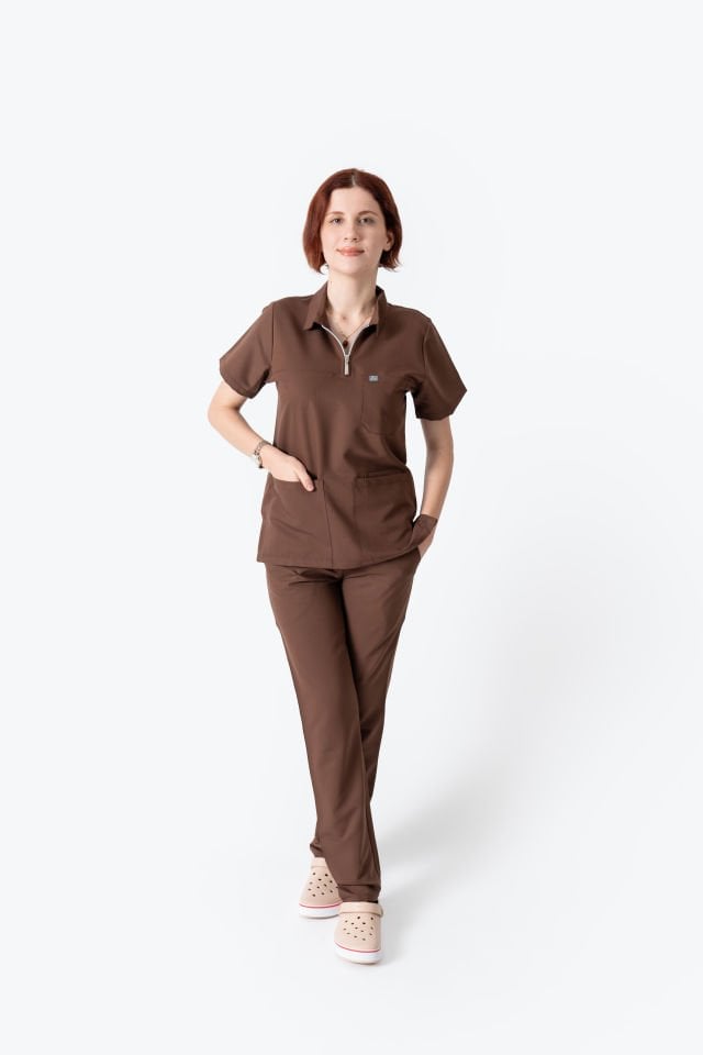 960 Kahverengi Polo Yaka Fermuarlı Takım