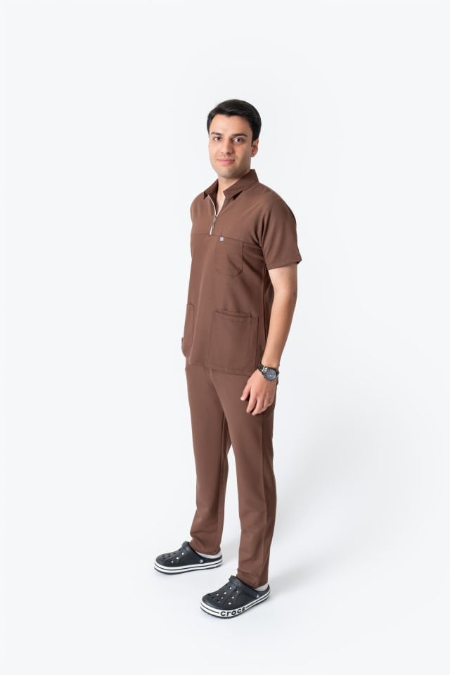 960 Kahverengi Polo Yaka Fermuarlı Takım