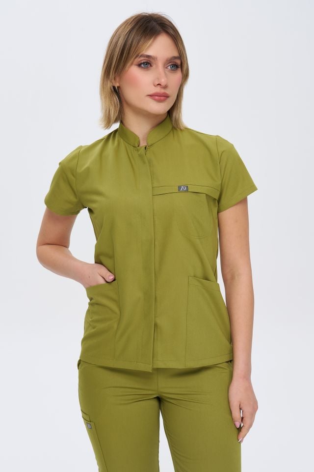 930 Yağ Yeşil Gizli Çıtçıtlı Likralı Viscon Takım(Pantolon Kargo Cep)