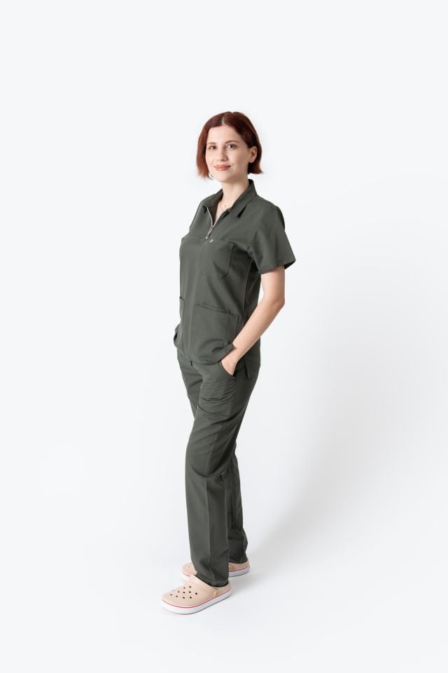 960 Haki Yeşili Polo Yaka Fermuarlı Takım