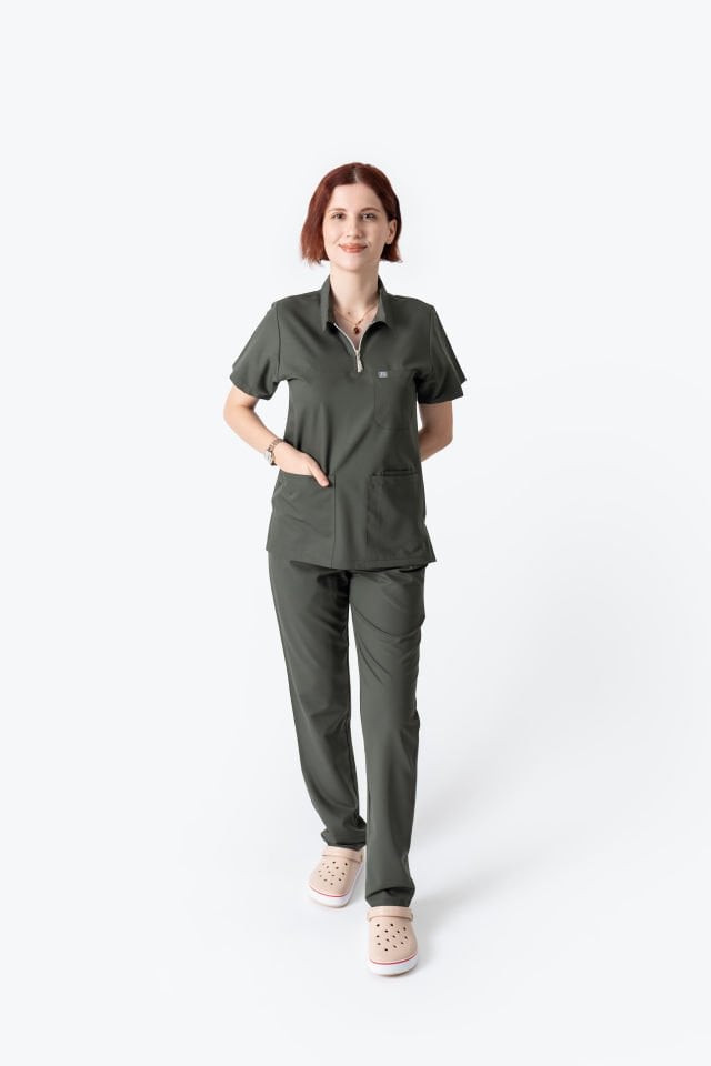 960 Haki Yeşili Polo Yaka Fermuarlı Takım