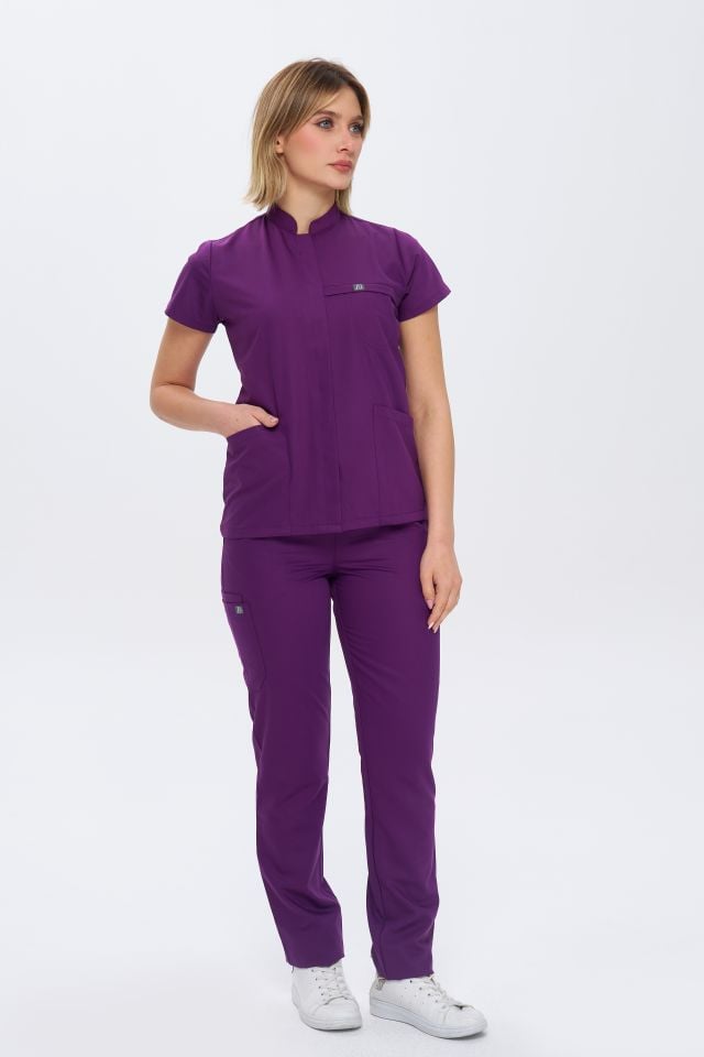 930 Mor Gizli Çıtçıtlı Likralı Viscon Takım(Pantolon Kargo Cep)