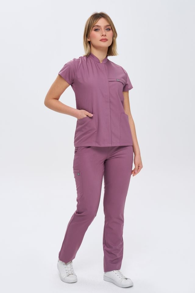 930  Lila  Gizli Çıtçıtlı Likralı Viscon Takım(Pantolon Kargo Cep)