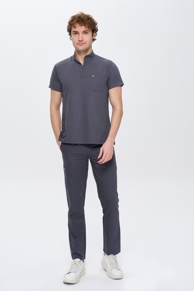 980 Gri Gizli Çıtçıtlı Gizli Cepli Likralı Viscon Takım(Pantolon Kargo Cep)