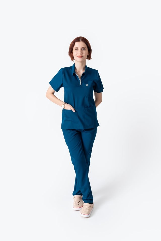 960 Petrol Mavisi Polo Yaka Fermuarlı Takım