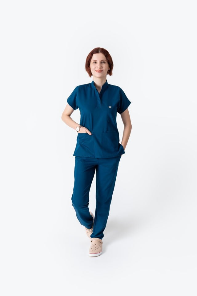 940 Petrol Mavisi Hakim Yaka Gizli Çıtçıtlı Takım