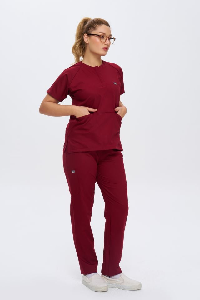 920 Bordo  Bisiklet Yaka Lİkralı Viscon Takım (Pantolon Kargo Cep)