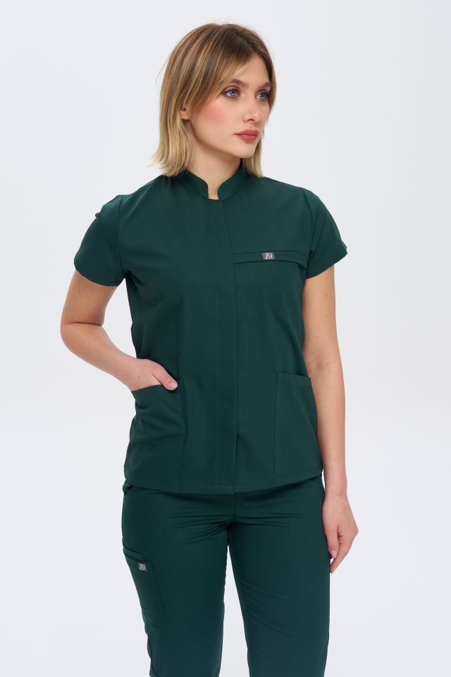 930 Koyu Yeşil  Gizli Çıtçıtlı Likralı Viscon Takım(Pantolon Kargo Cep)