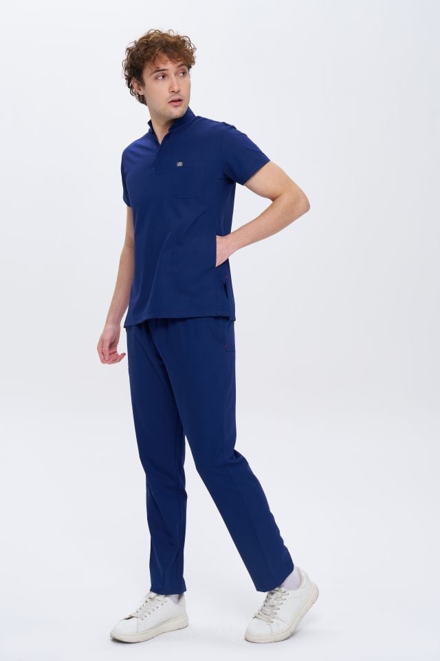 980 Petrol Mavi Gizli Çıtçıtlı Gizli Cepli Likralı Viscon Takım(Pantolon Kargo Cep)