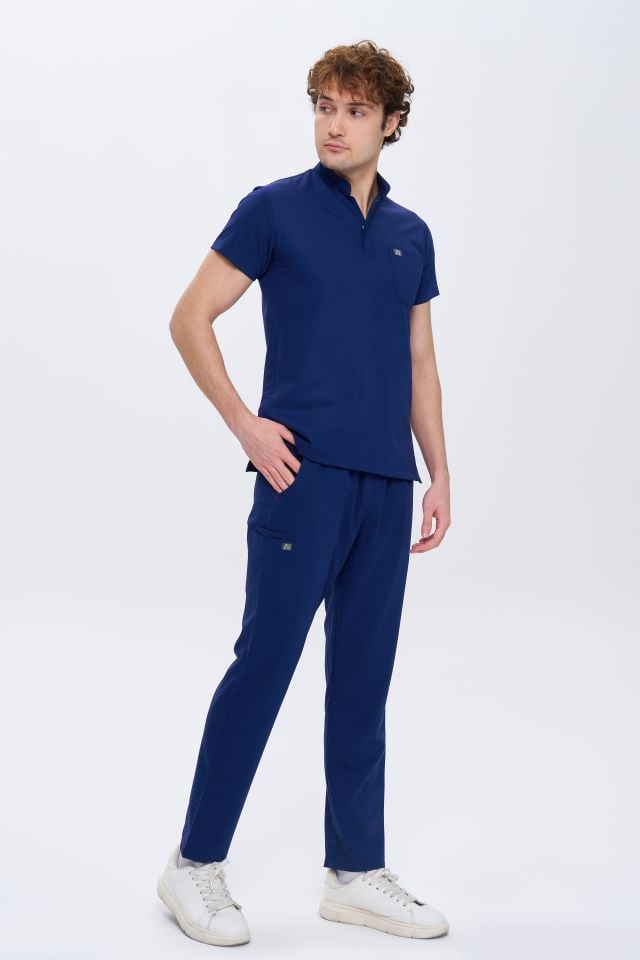 980 Petrol Mavi Gizli Çıtçıtlı Gizli Cepli Likralı Viscon Takım(Pantolon Kargo Cep)