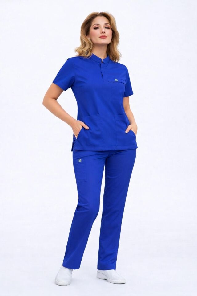 955 Saks Mavi Likralı Viscon Takım