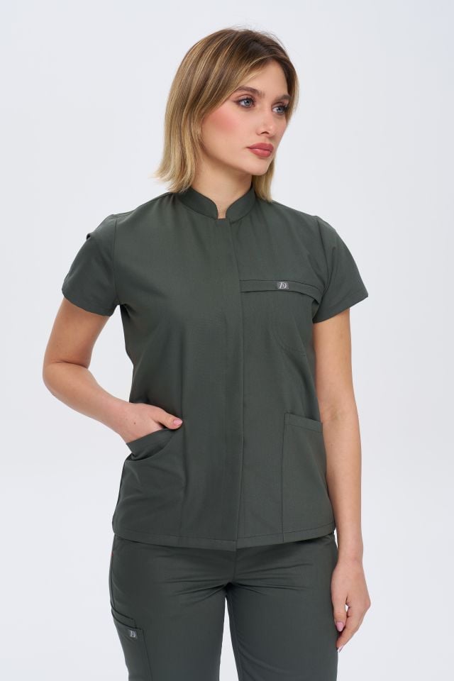 930 Haki  Yeşil Gizli Çıtçıtlı Likralı Viscon Takım(Pantolon Kargo Cep)