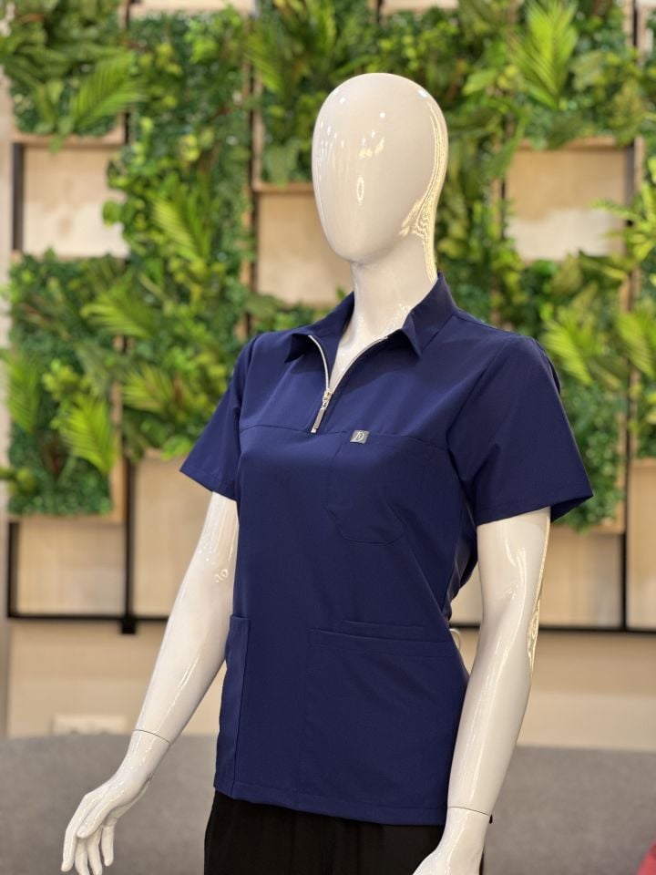 960 İndigo Mavi Polo Yaka Fermuarlı Tek Üst