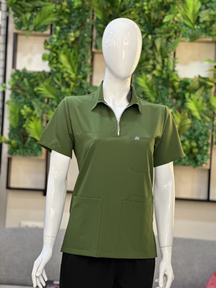 960 Kına Yeşili Polo Yaka Fermuarlı Tek üst