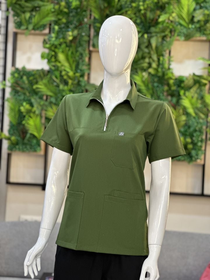 960 Kına Yeşili Polo Yaka Fermuarlı Tek üst