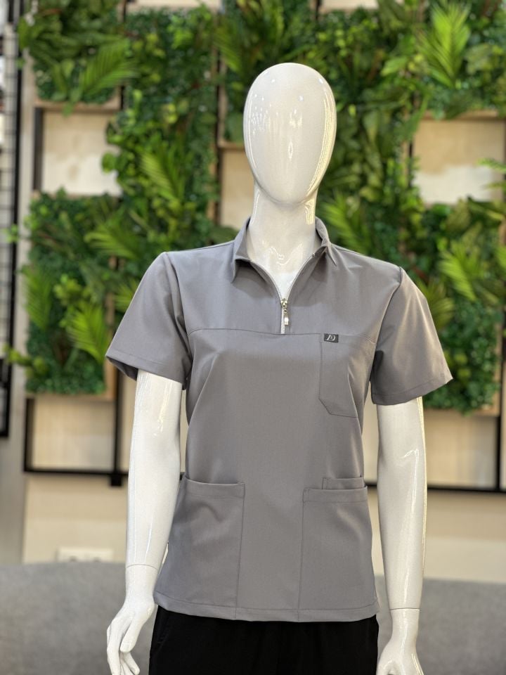 960 Açık Gri Polo Yaka Fermuarlı Tek Üst