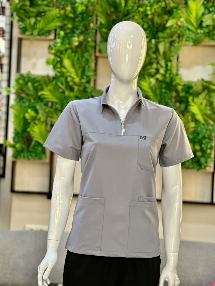 960 Açık Gri Polo Yaka Fermuarlı Tek Üst