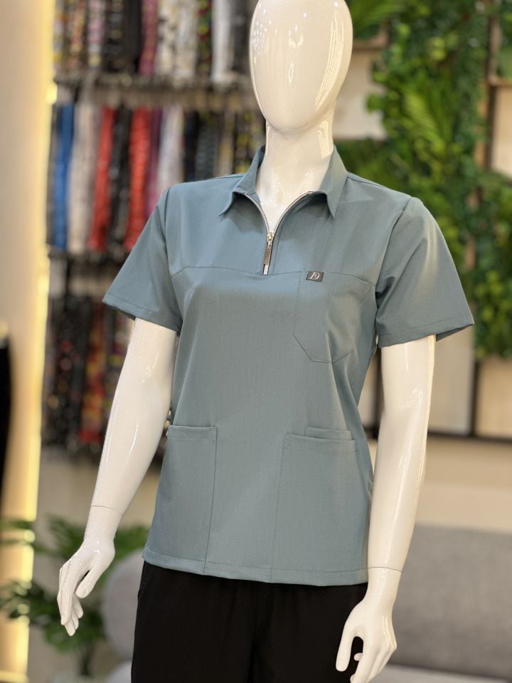 960 Antrasit Mavi Polo Yaka Fermuarlı Tek Üst