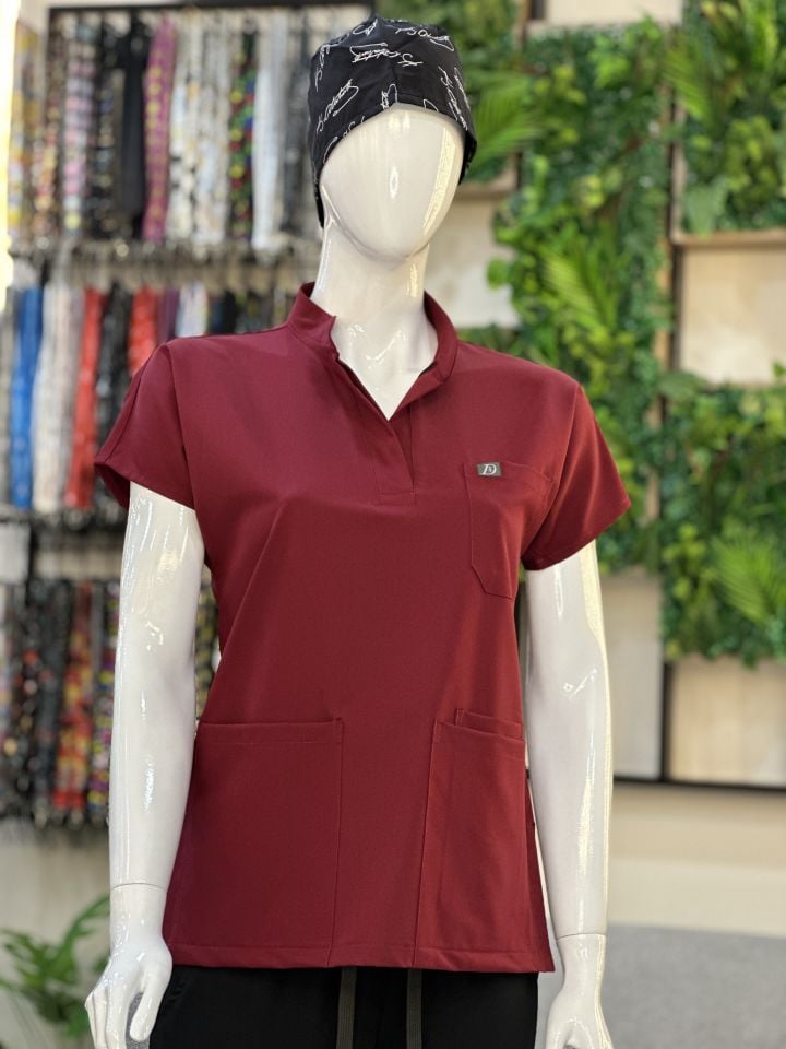 940 Bordo Hakim Yaka Çıtçıtlı Tek Üst