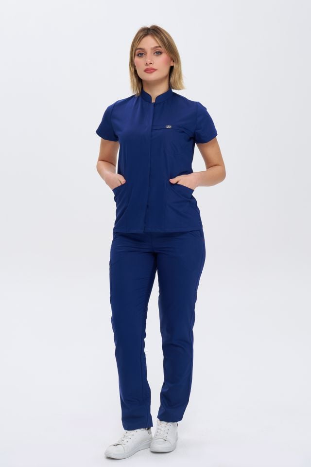 930 İndigo  Gizli Çıtçıtlı Likralı Viscon Takım(Pantolon Kargo Cep)