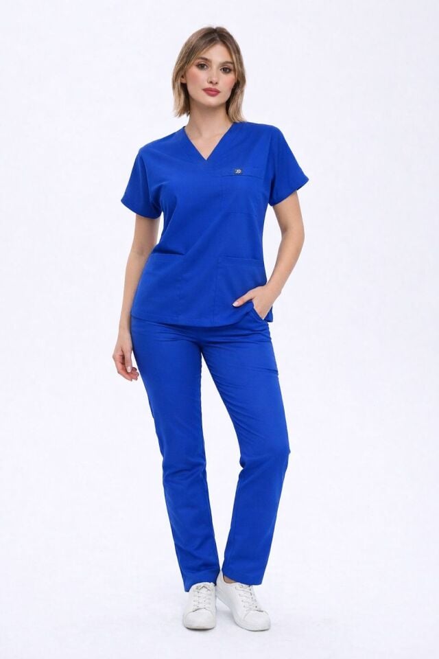 925 Temizlik Personeli Hizmet Kıyafeti Likralı Viscon Takım  Dazzling Blue (ARMA YANINDA GÖNDERİLECEKTİR)