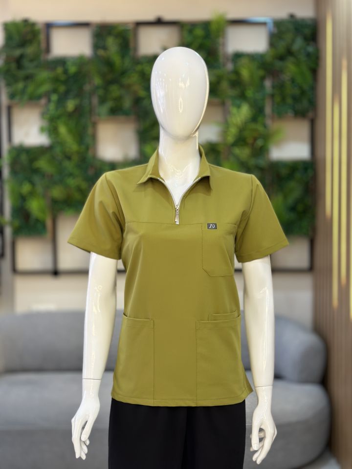 960 Yağ Yeşili Polo Yaka Fermuarlı Tek Üst